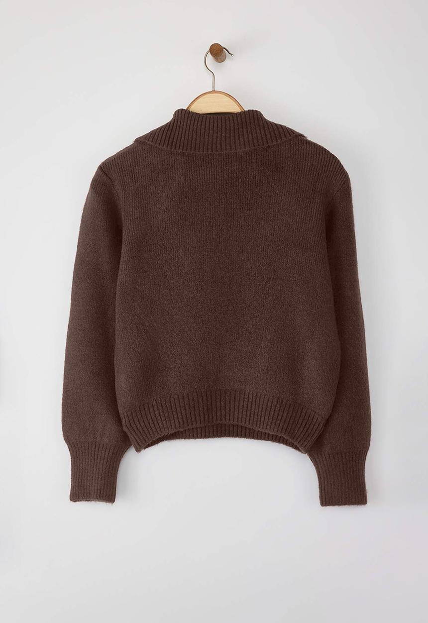 Trendyol - Wardrobe Essentials Wool Premium Yarn Zippered Basic Knitwear Sweater - Brown