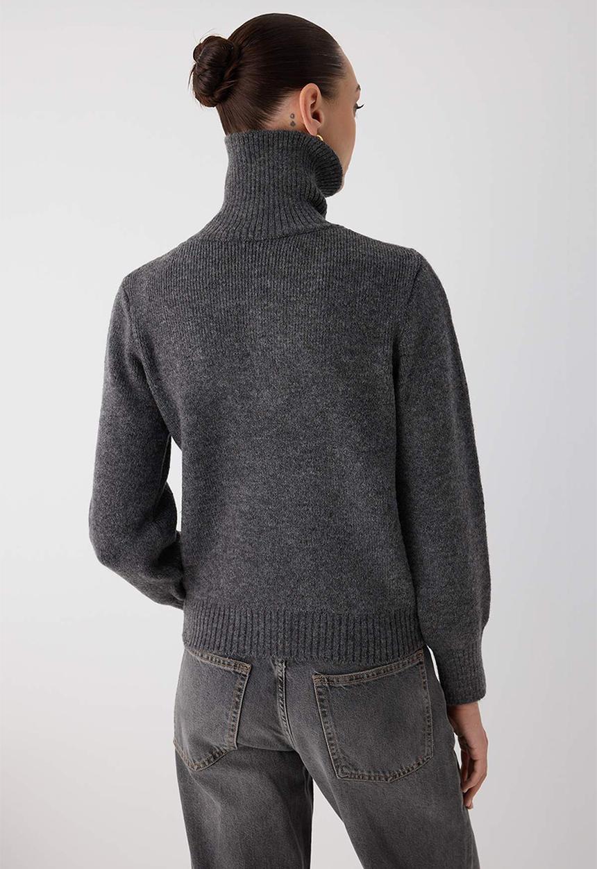 Trendyol - Wardrobe Essentials Wool Premium Yarn Zippered Basic Knitwear Sweater - Anthracite