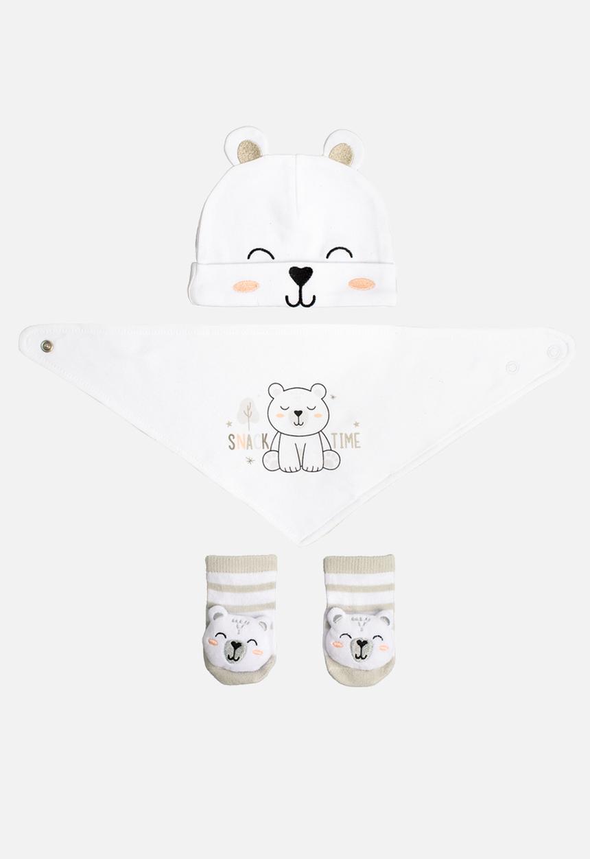 Character Group - Bear Snuggle Set (Beanie, Bib & Booties Set) - white