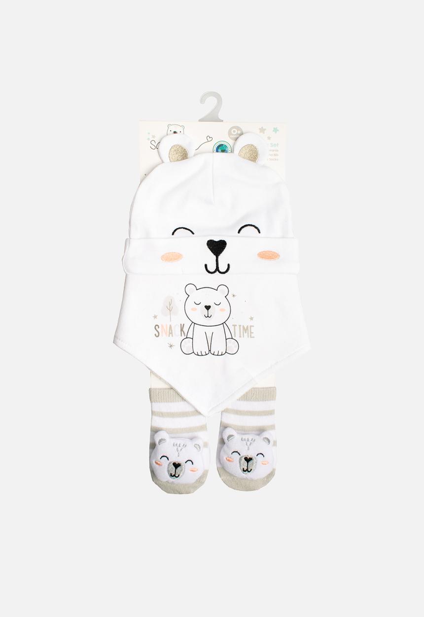 Character Group - Bear Snuggle Set (Beanie, Bib & Booties Set) - white
