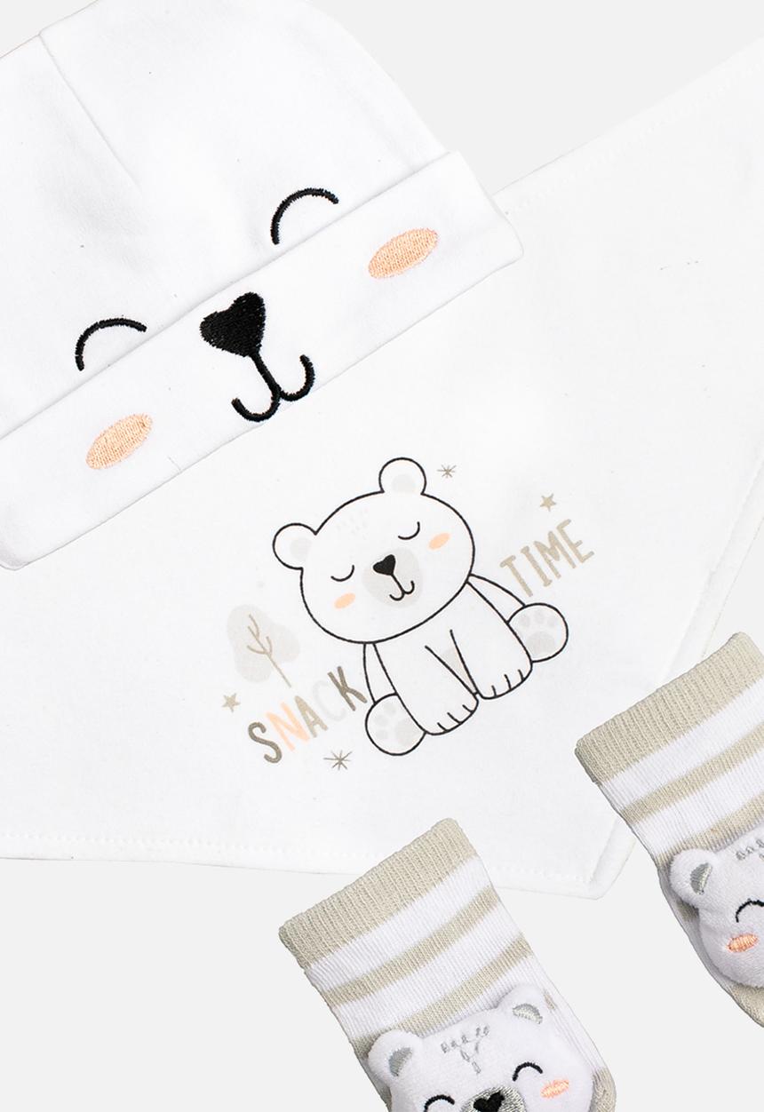 Character Group - Bear Snuggle Set (Beanie, Bib & Booties Set) - white