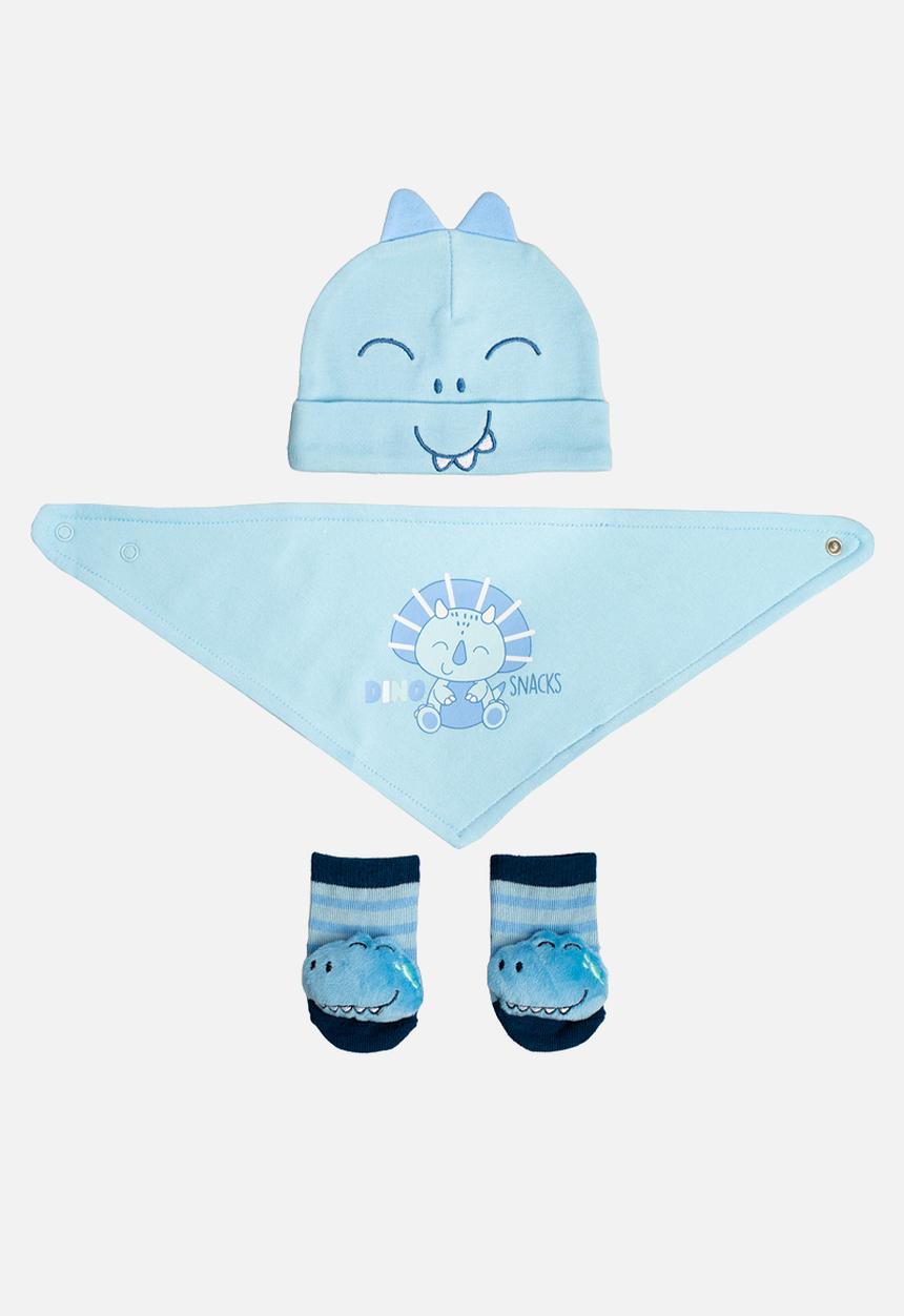 Character Group - Dino Snuggle Set (Beanie, Bib & Booties Set) - blue