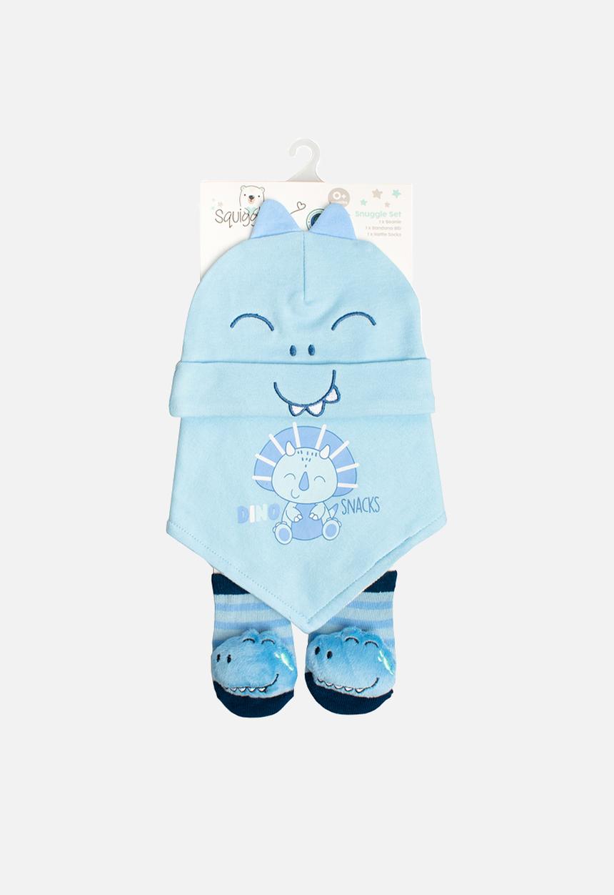 Character Group - Dino Snuggle Set (Beanie, Bib & Booties Set) - blue