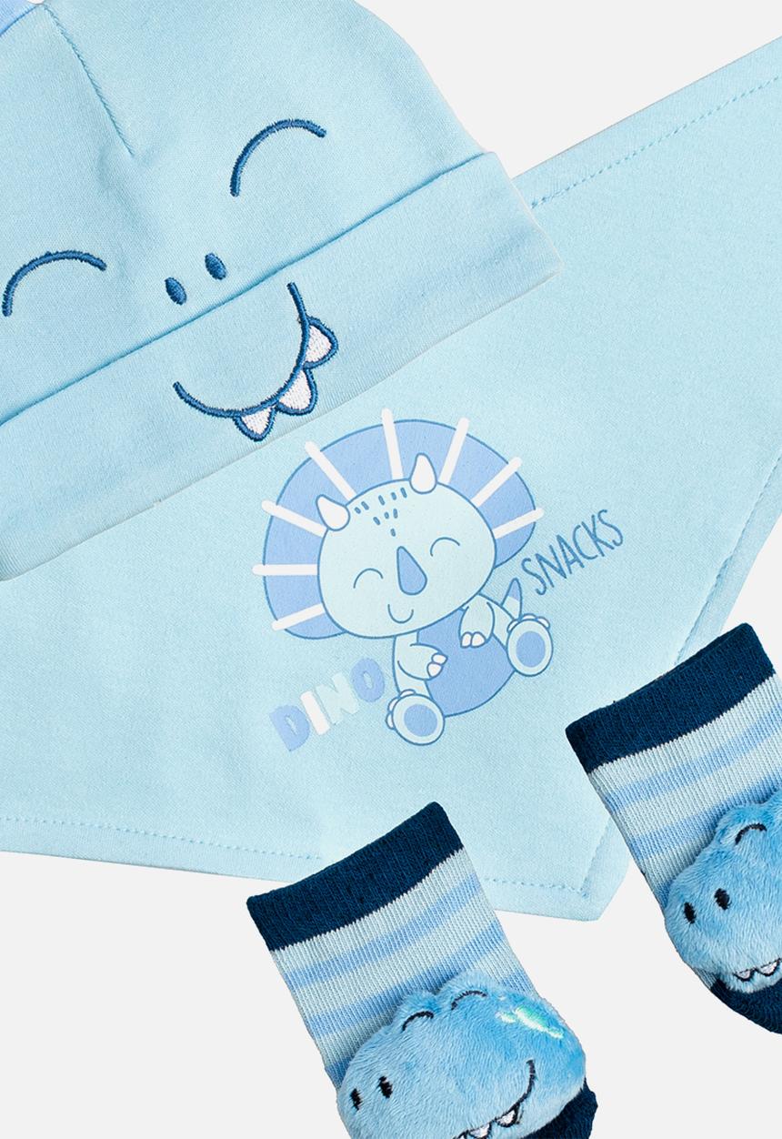 Character Group - Dino Snuggle Set (Beanie, Bib & Booties Set) - blue