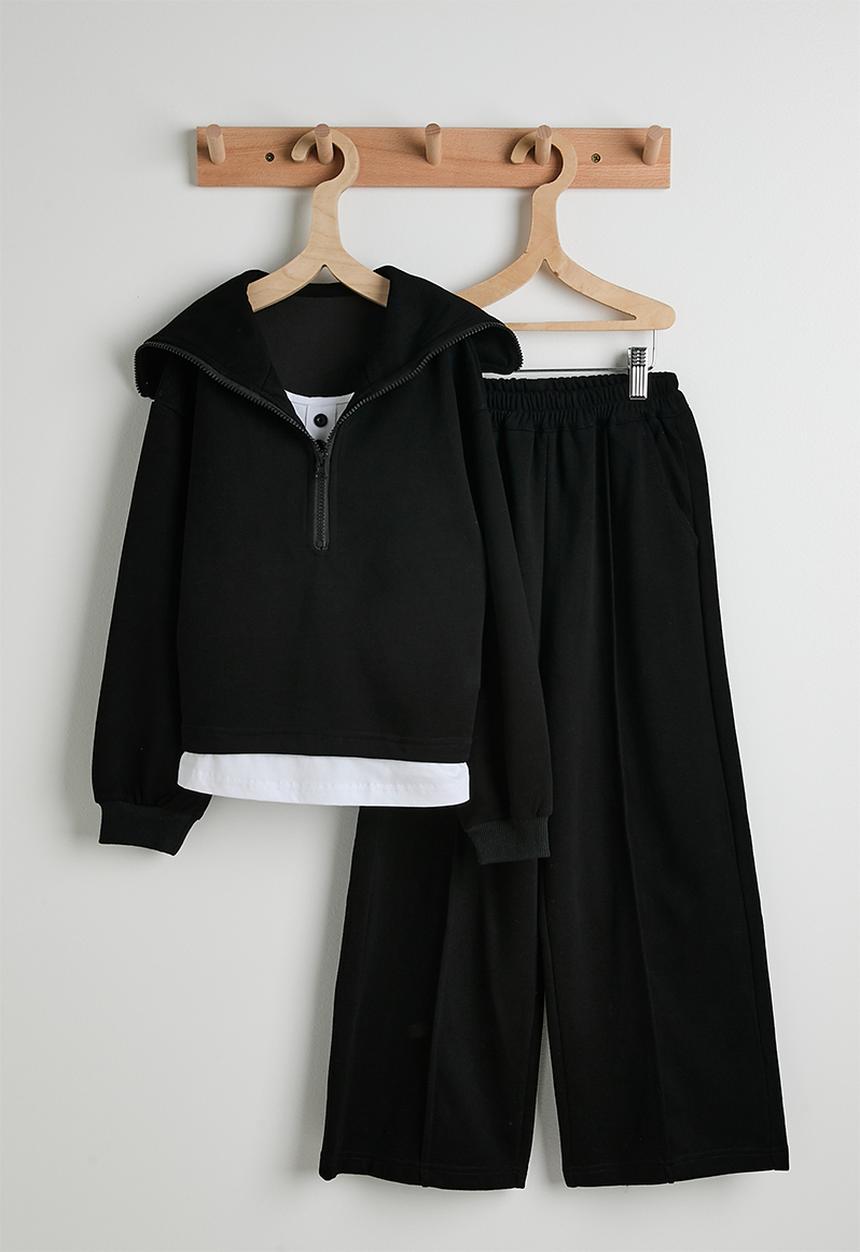 Pop Candy - Zip up sweater & pintuck sweatpants - black