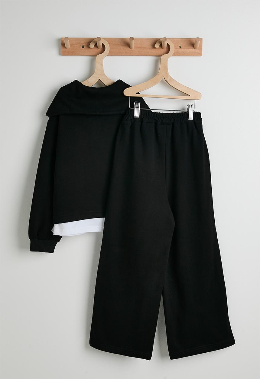 Pop Candy - Zip up sweater & pintuck sweatpants - black