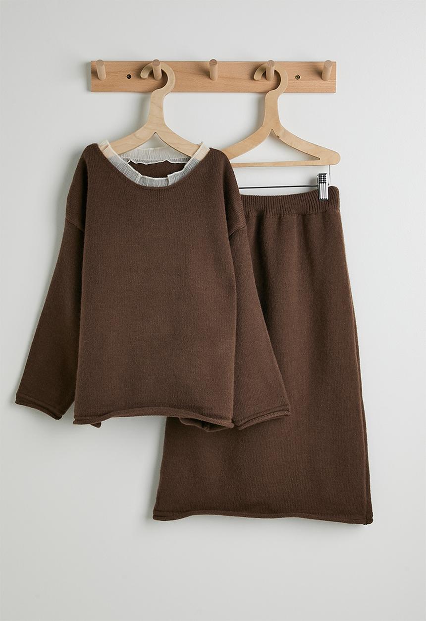 Pop Candy - Knit sweater & midi skirt set - chocolate