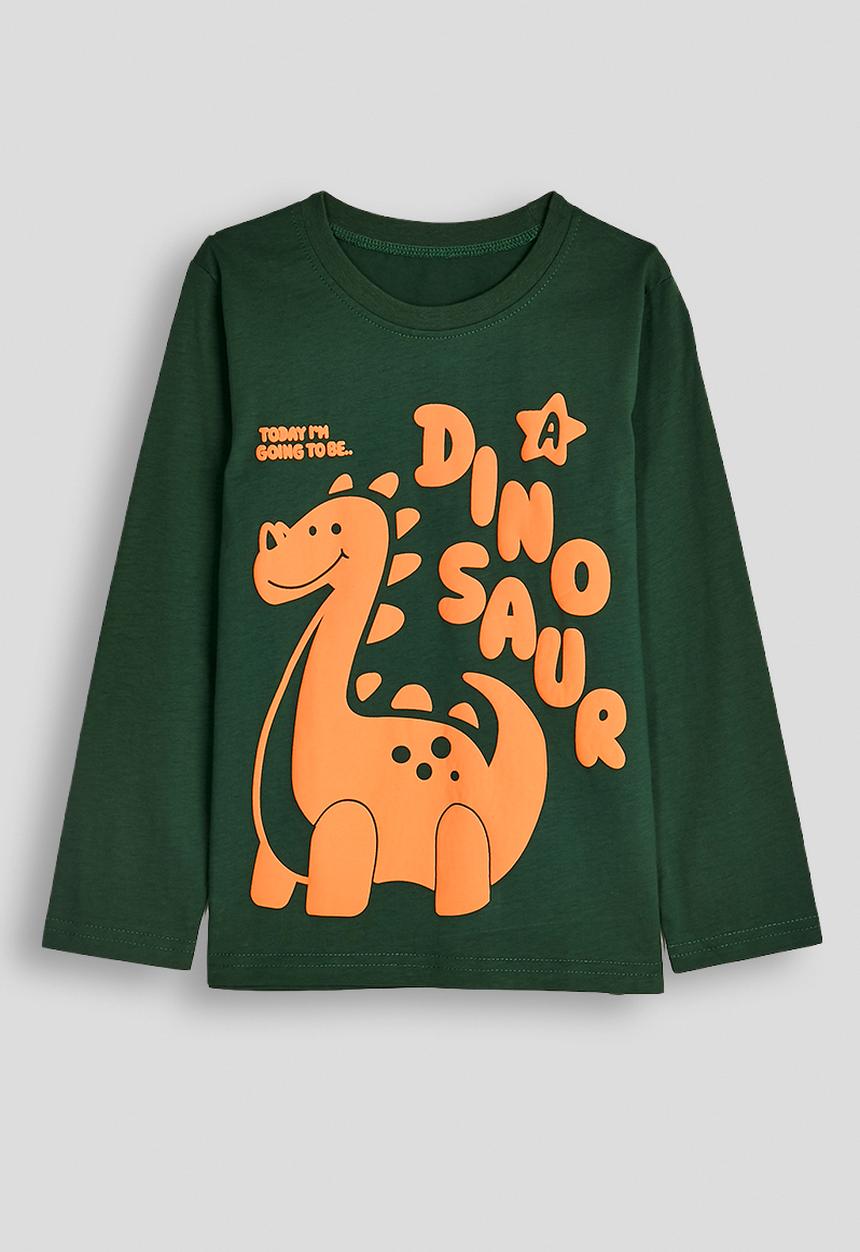 Pop Candy - Dino graphic print long sleeve tshirt - dark green/orange