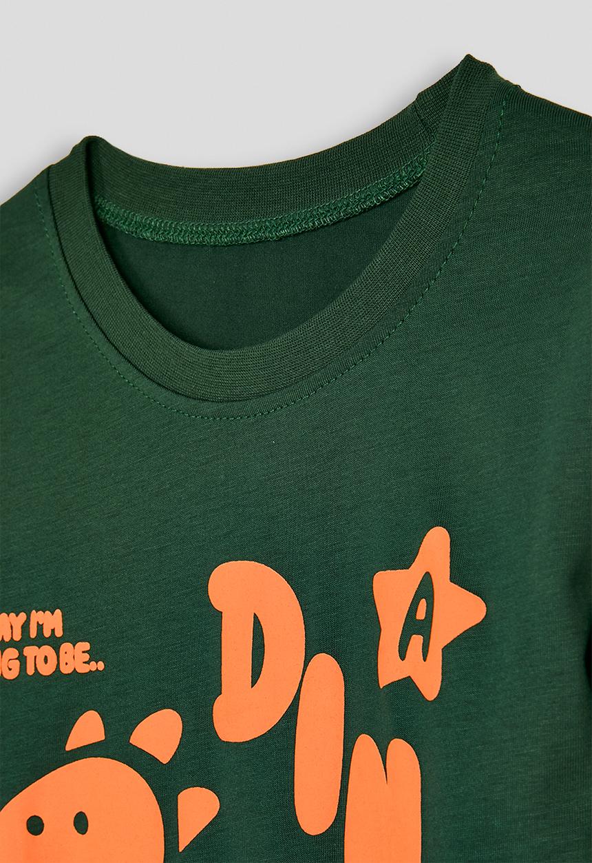 Pop Candy - Dino graphic print long sleeve tshirt - dark green/orange