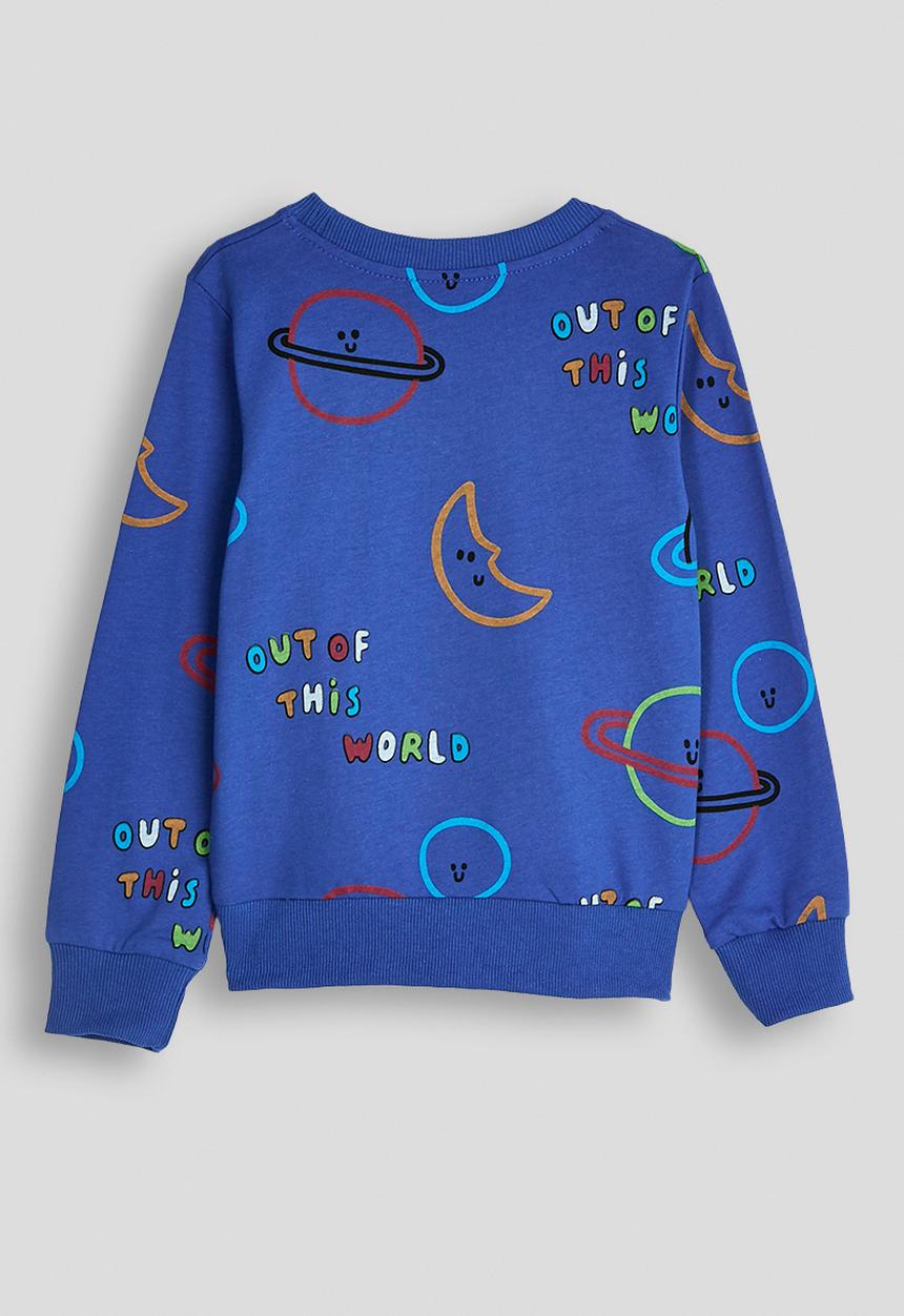 Pop Candy - Planets aop sweatshirt with slogan - cerulean blue