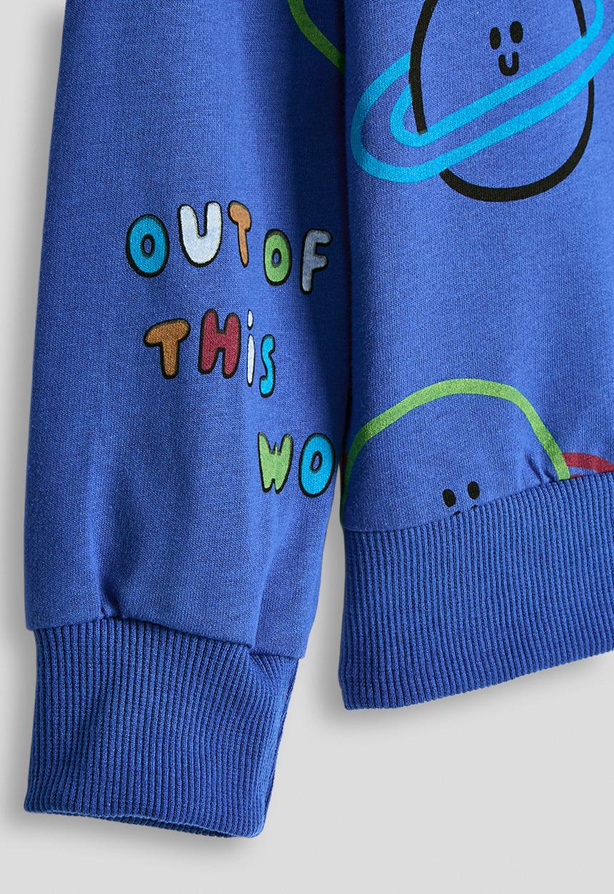 Pop Candy - Planets aop sweatshirt with slogan - cerulean blue