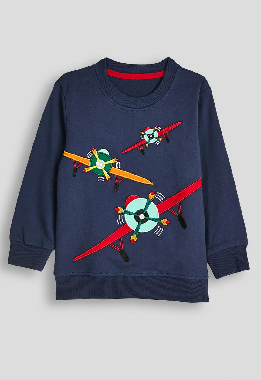 Pop Candy - Embroidered airplane graphic sweatshirt - navy