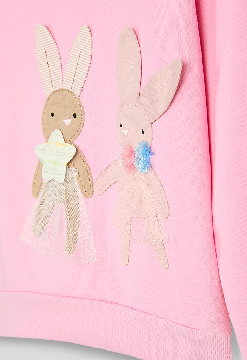 Pop Candy - Bunny patchwork graphic sweat top keyhole closure - pink