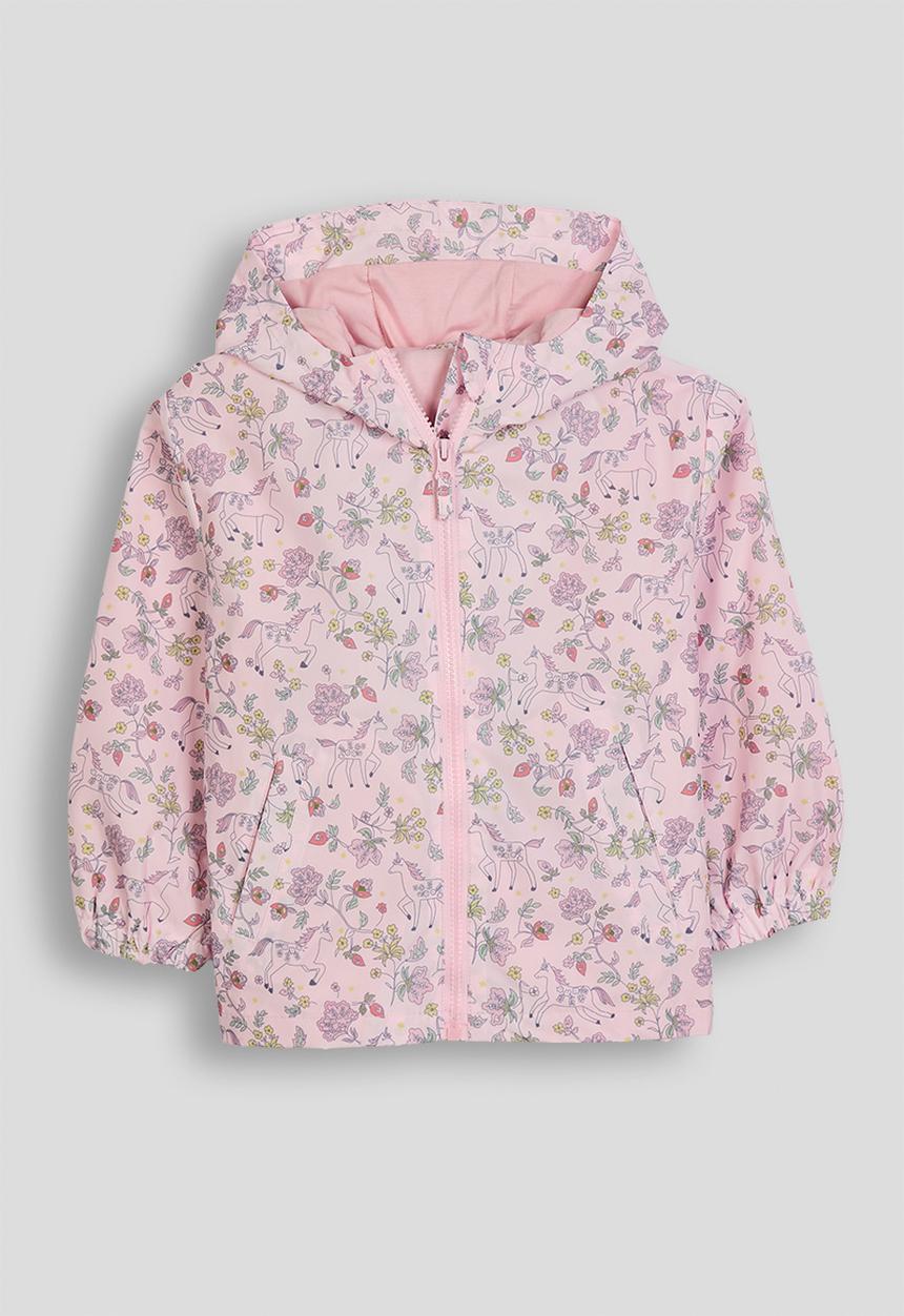 Hooded jacket - pink/floral unicorn aop