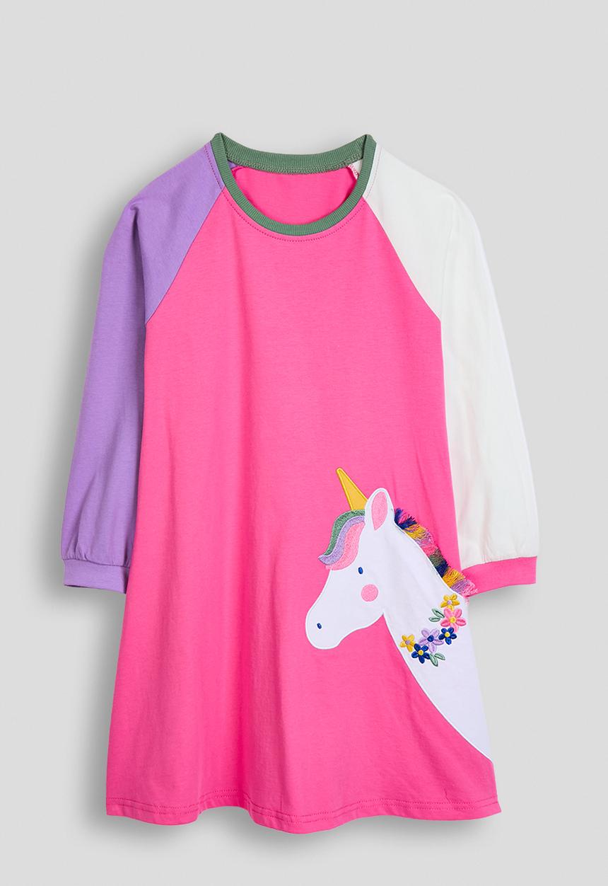 Pop Candy - Pony embroidered graphic tshirt dress -pink/multi