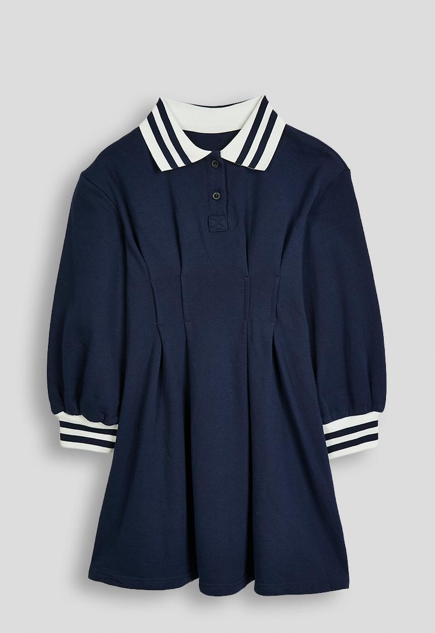 Pop Candy - Panel golfer dress with pleats - navy & white