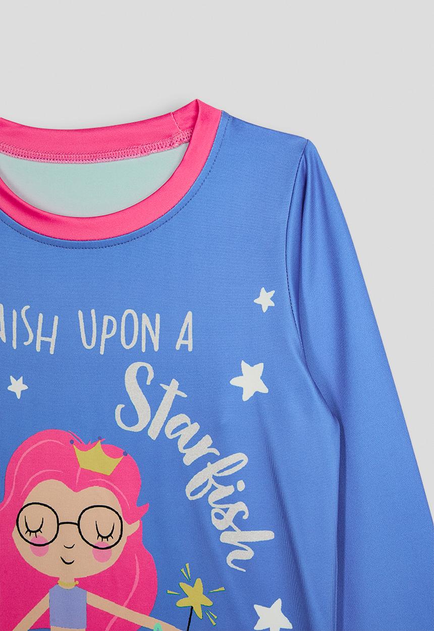Pop Candy - Mermaid graphic and starfish aop pj set - cornflower blue