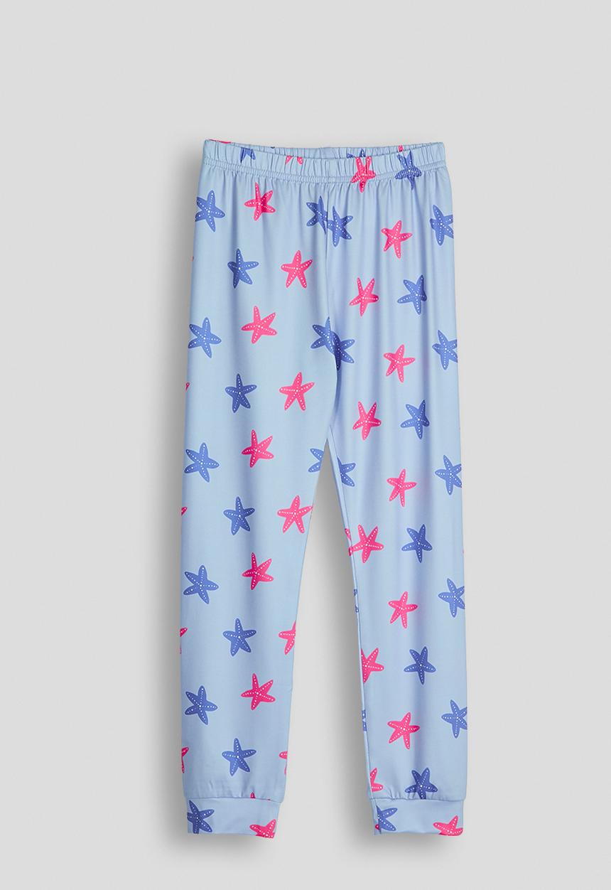Pop Candy - Mermaid graphic and starfish aop pj set - cornflower blue