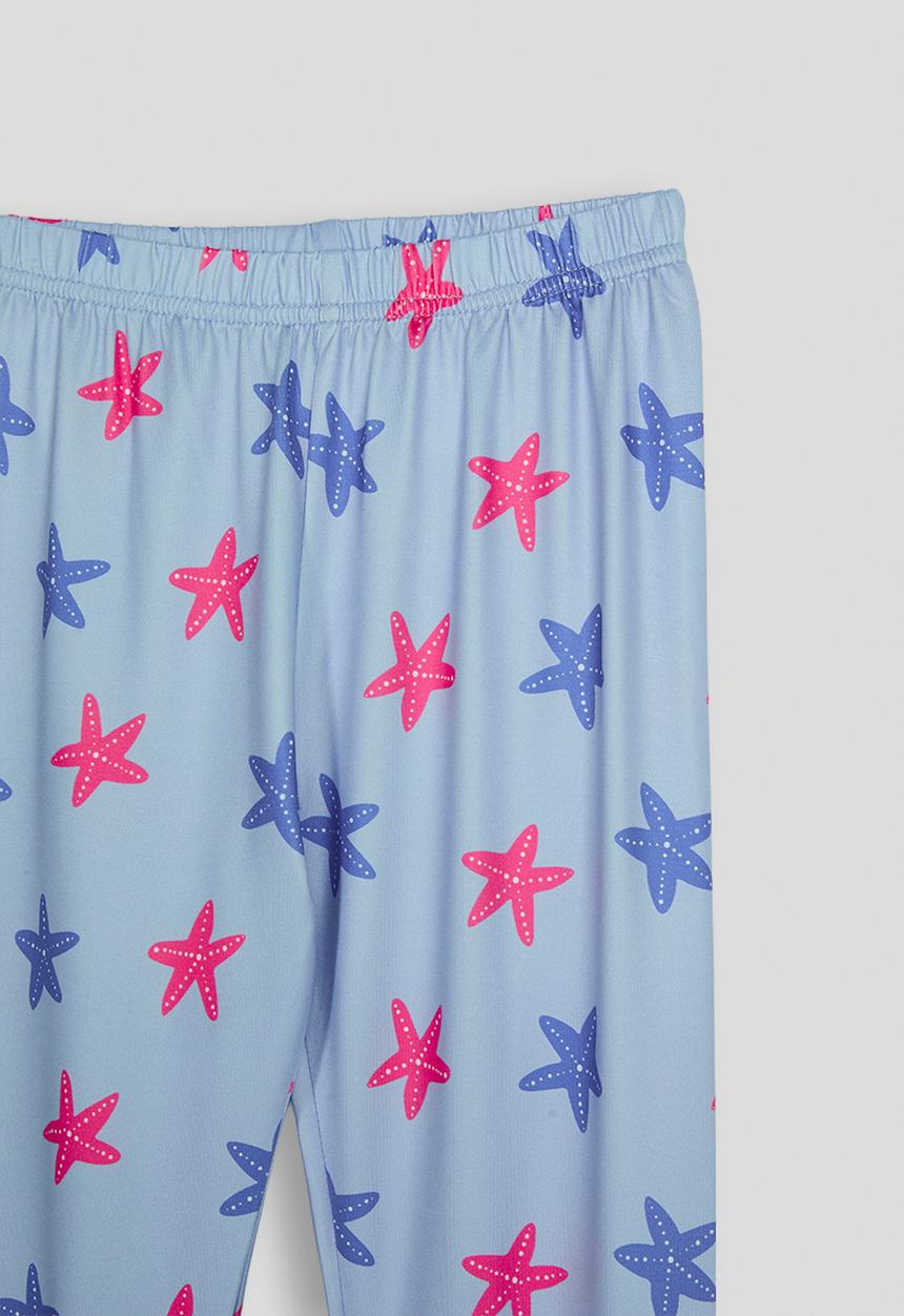 Pop Candy - Mermaid graphic and starfish aop pj set - cornflower blue