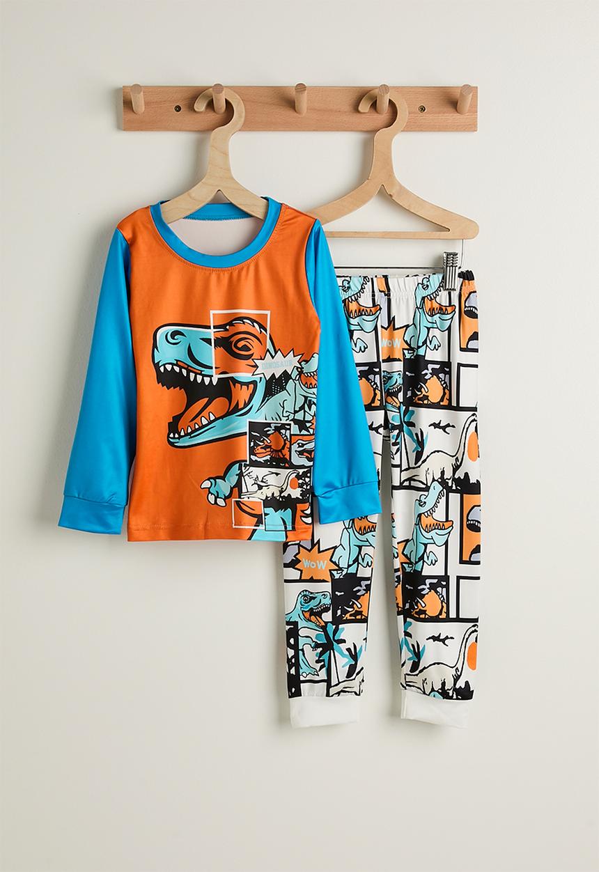 Pop Candy - Cartoon dino pj set - blue/orange/multi