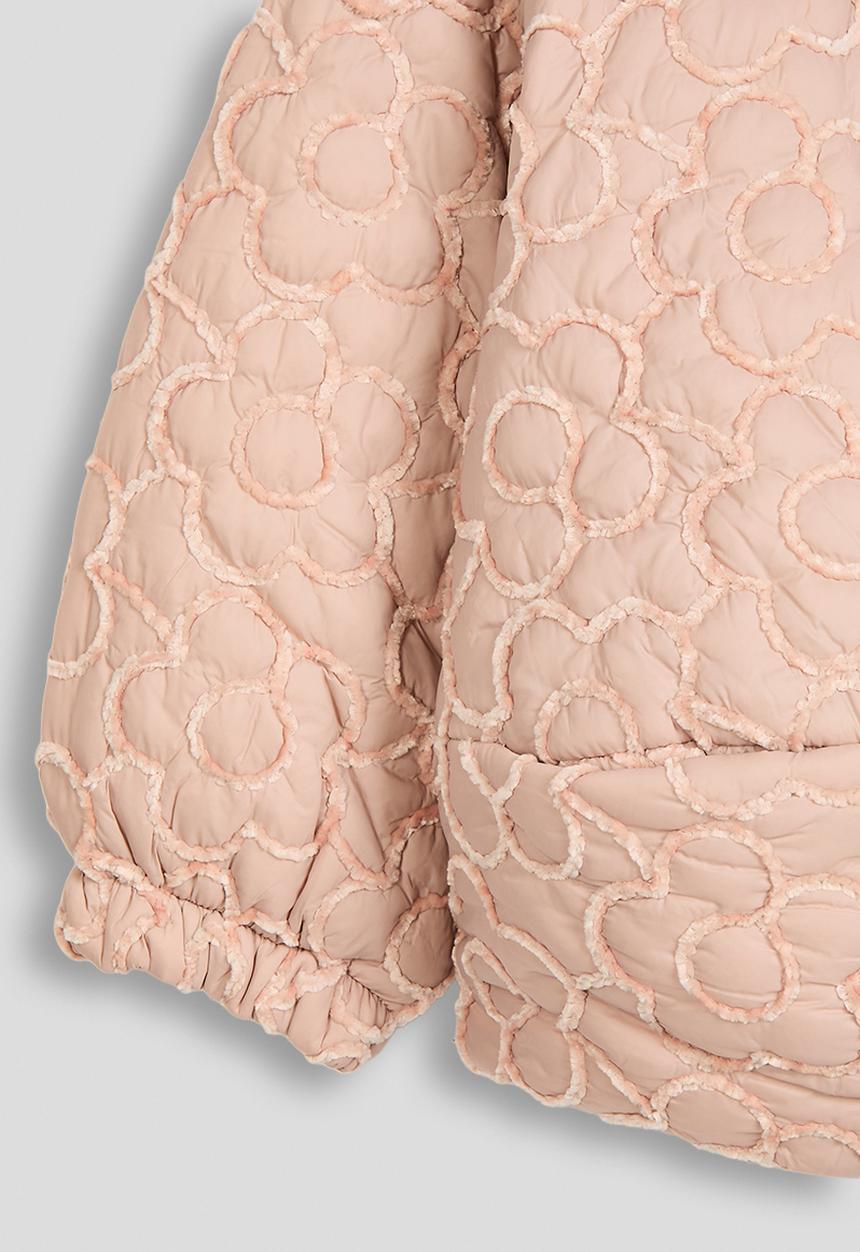 Pop Candy - Textured flroral quilted collarless jacket - pink