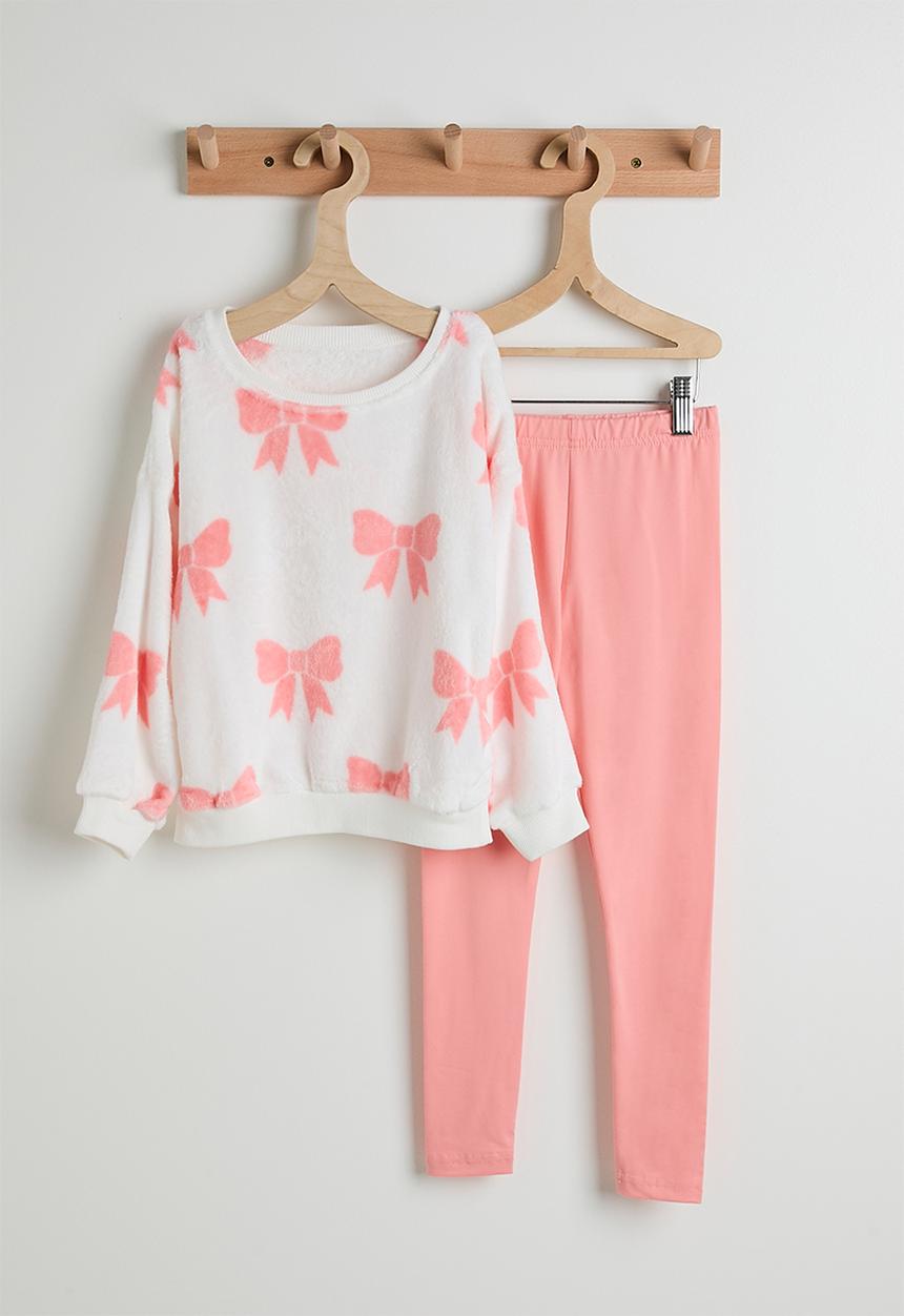 Pop Candy - Fleece sweat top & leggings - white/bow aop/pink