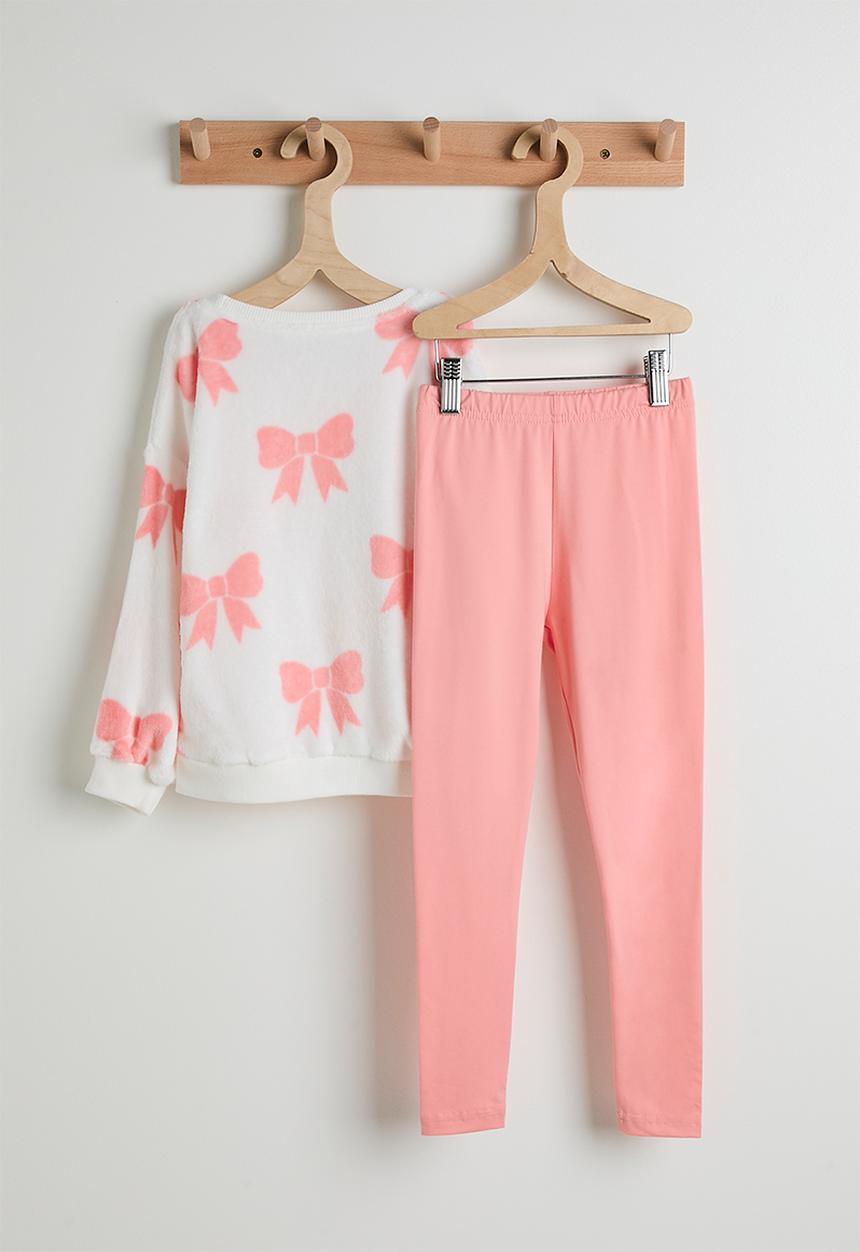Pop Candy - Fleece sweat top & leggings - white/bow aop/pink
