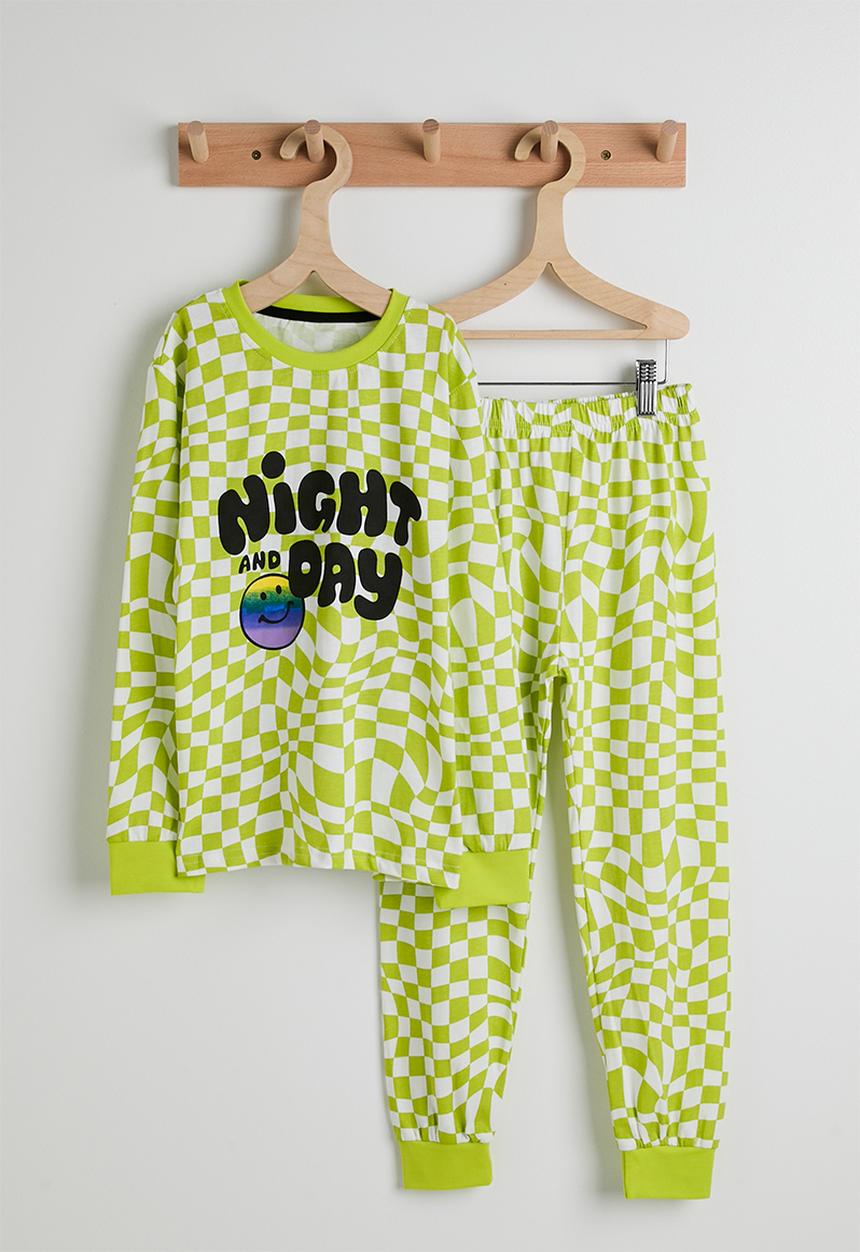 Pop Candy - Long sleeved pj set - lime green/checkerboard
