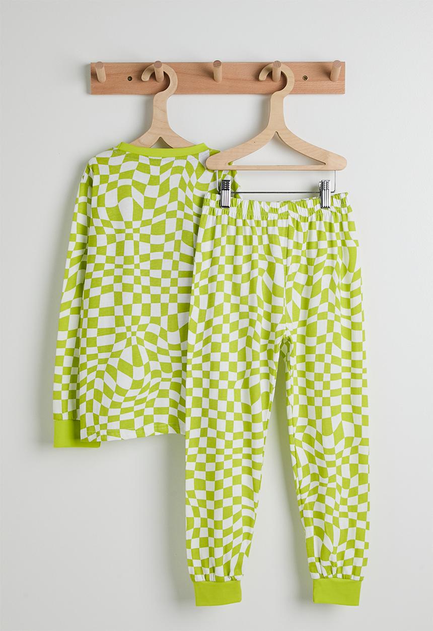 Pop Candy - Long sleeved pj set - lime green/checkerboard