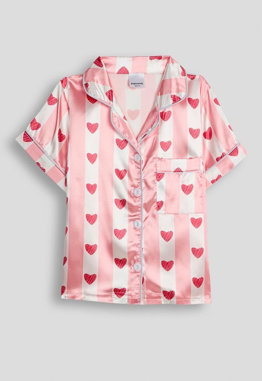 Pop Candy - Short sleeve silk pj set - pink stripes/heart aop