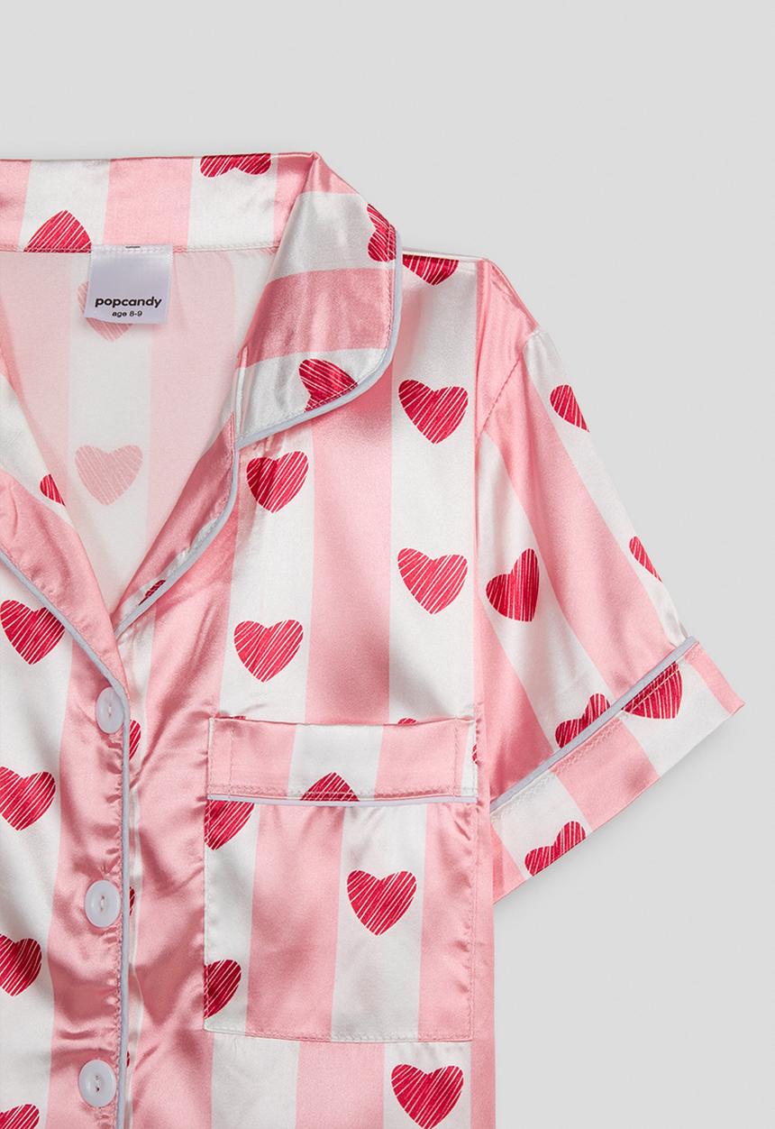 Pop Candy - Short sleeve silk pj set - pink stripes/heart aop