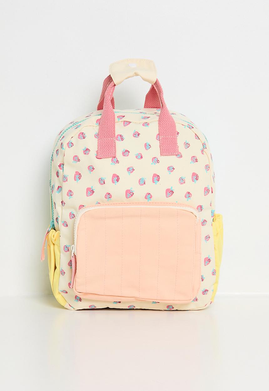 Pop Candy - Pastel colourblock backpack - neutral/strawberry aop