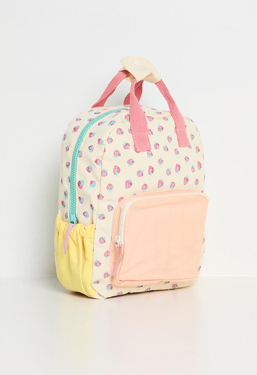 Pop Candy - Pastel colourblock backpack - neutral/strawberry aop