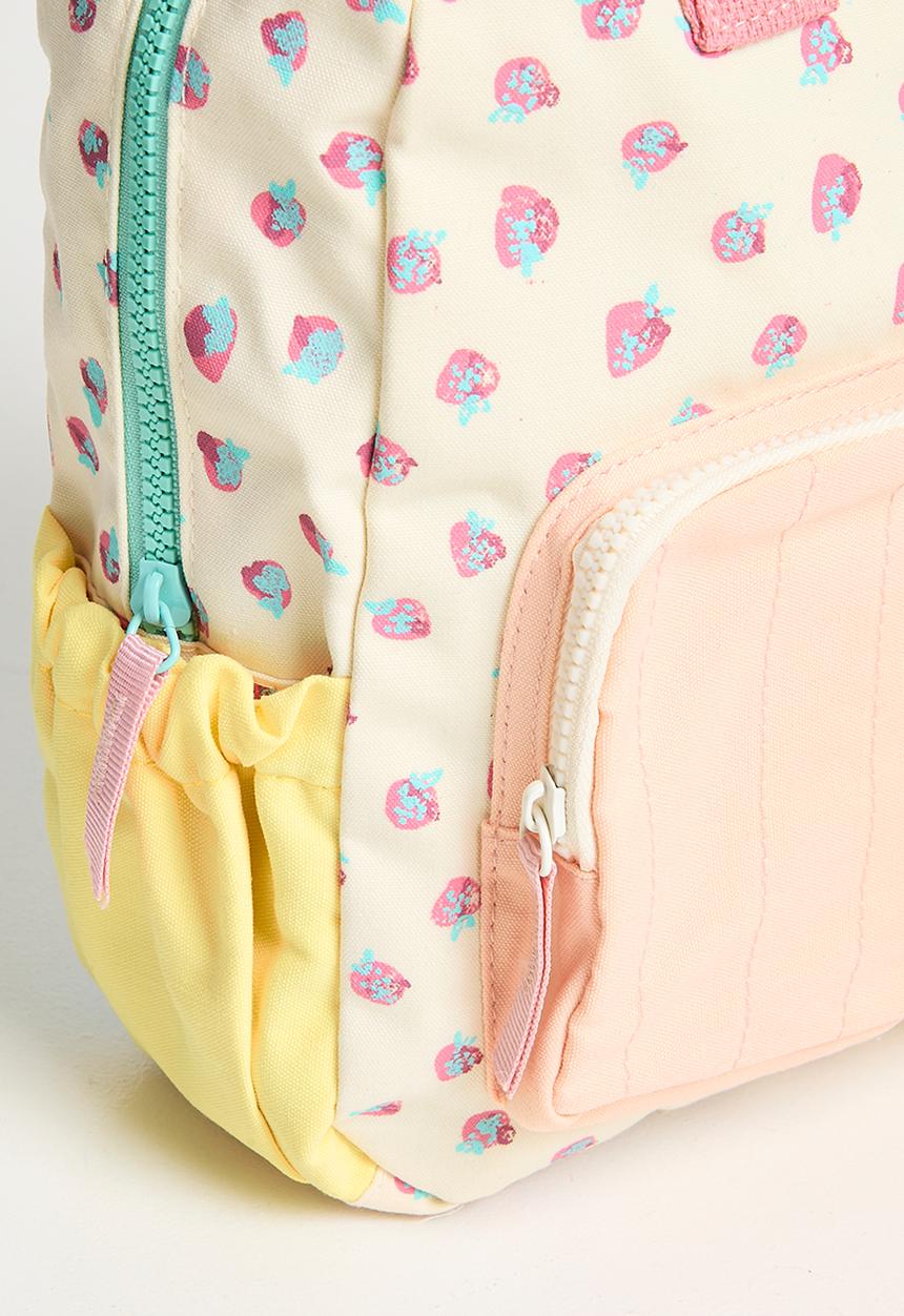 Pop Candy - Pastel colourblock backpack - neutral/strawberry aop