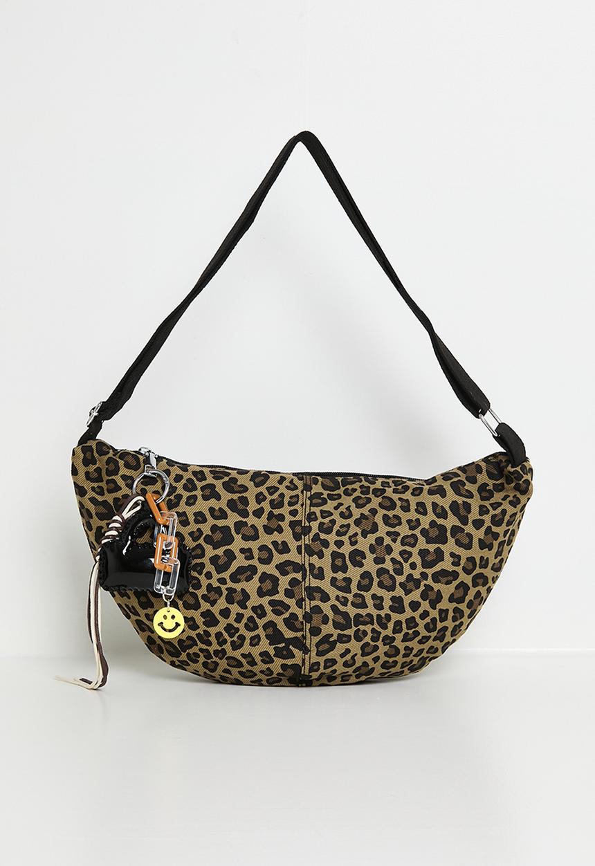 Pop Candy - Denim moon shaped bag - leopard print