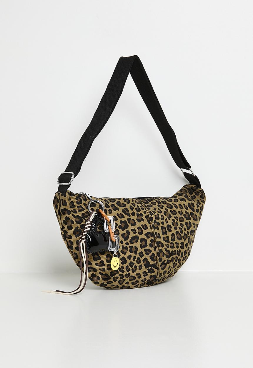 Pop Candy - Denim moon shaped bag - leopard print