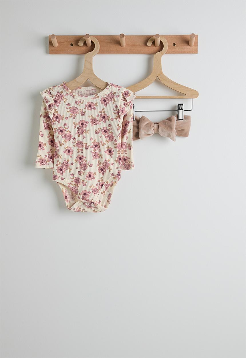 Pop Candy - Rib knit bodysuit with headband - floral