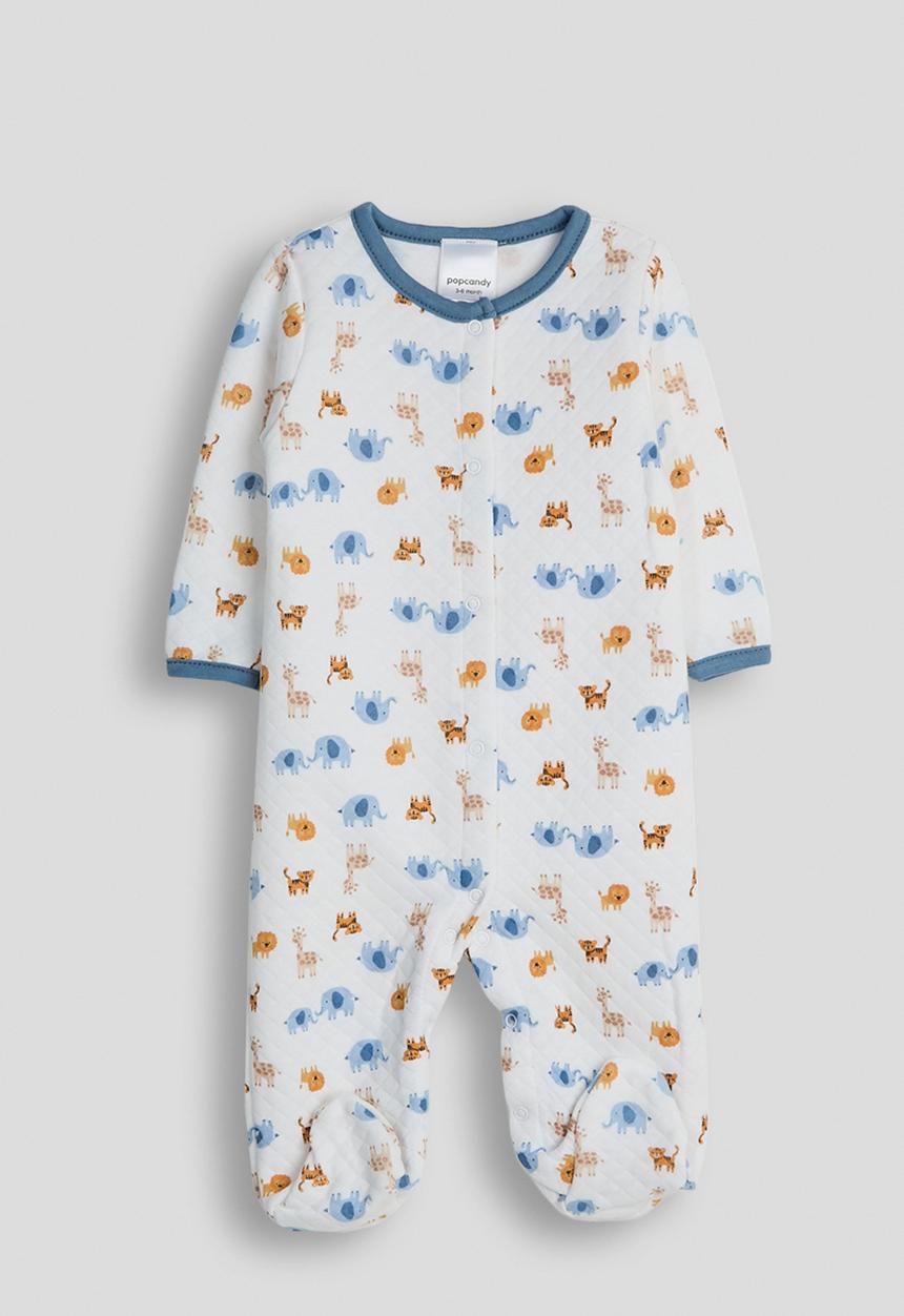 Pop Candy - Diamond quilted babygrow - white/safari aop