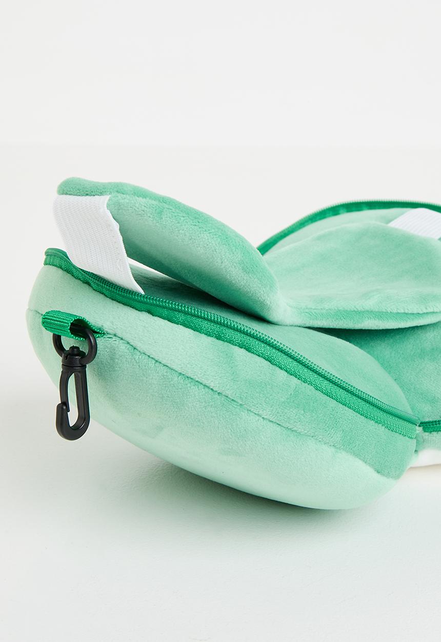Pop Candy - Soft travel pillow with eye mask - green/white/penguin