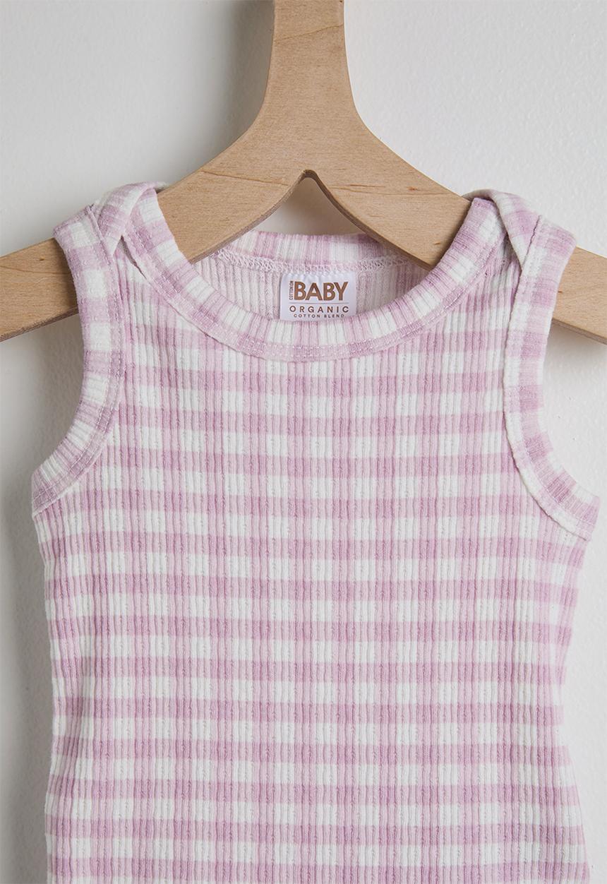 Cotton On - Bundle Organic Pointelle Ls&Sleeveless Bubbysuit - Thistle/Bunny & Thistle Gingham