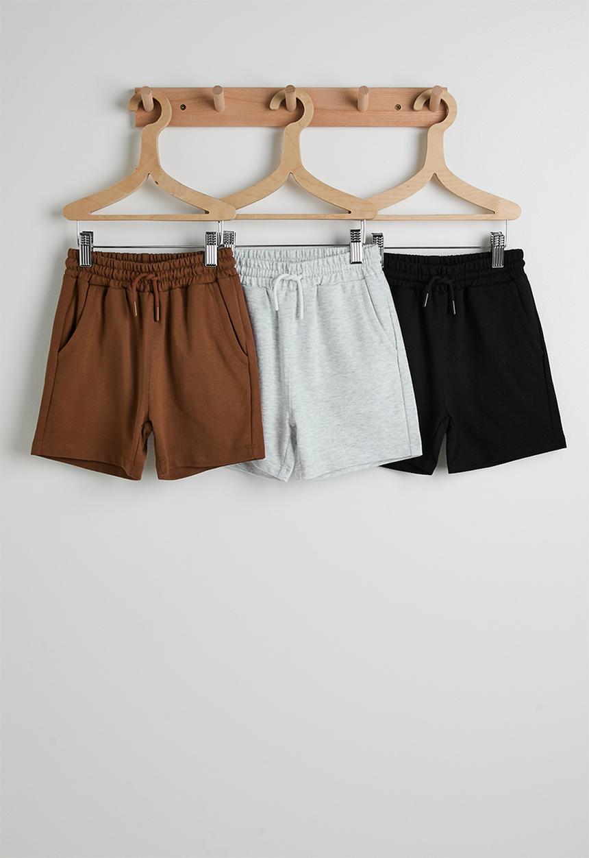 Cotton On - 3 PACK HENRY SLOUCH SHORT - BLACK & GREY MARLE & CHESTNUT