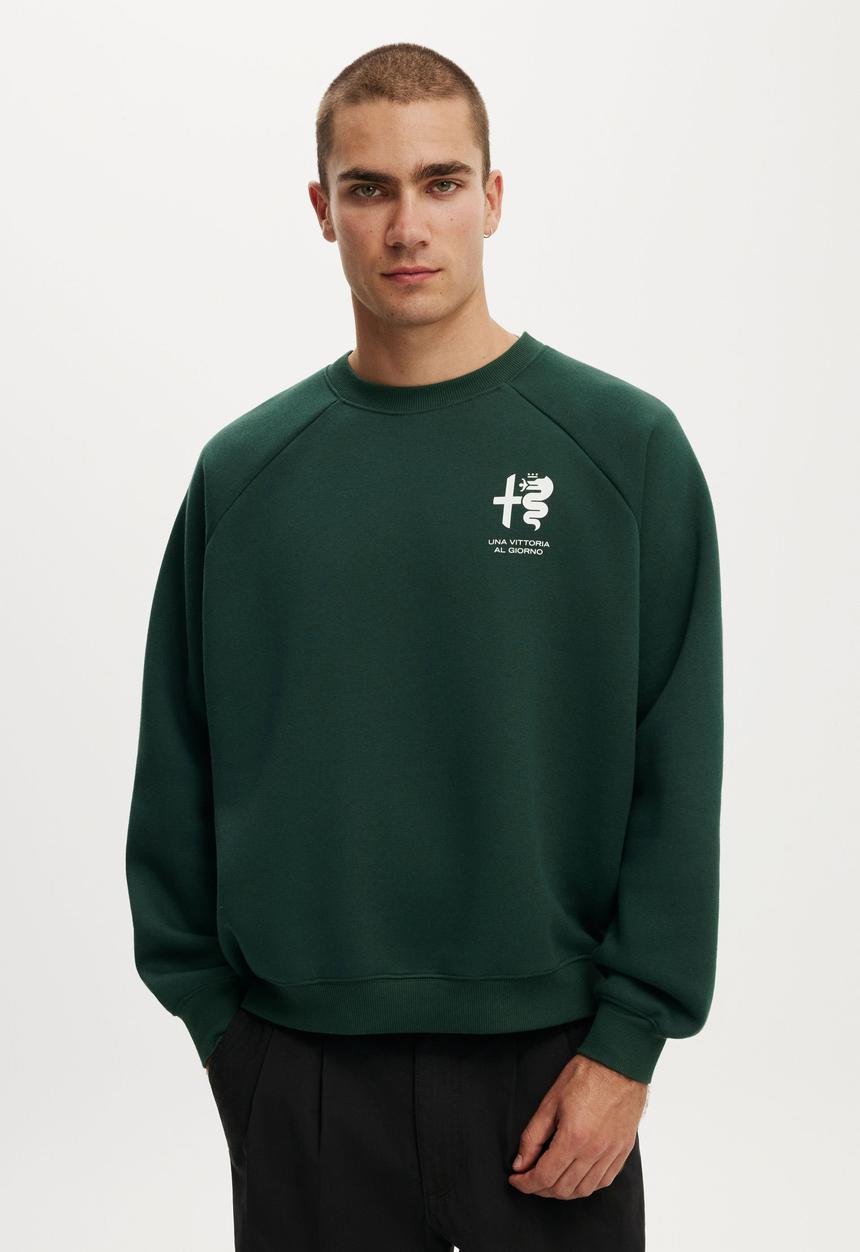 Cotton On - Cropped Fit Alfa Romeo Sweater - Lcn Alf Forest Green/Alfa Romeo-Logo