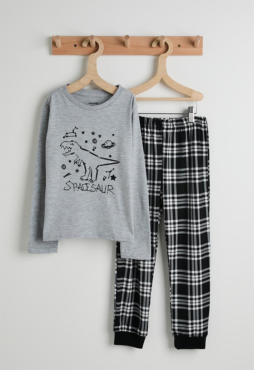 Pop Candy - Spacesaur pj set - grey/check