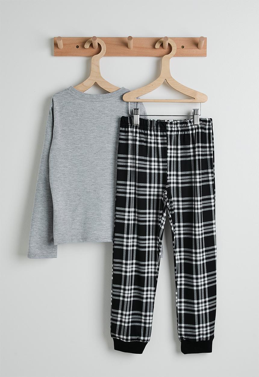 Pop Candy - Spacesaur pj set - grey/check