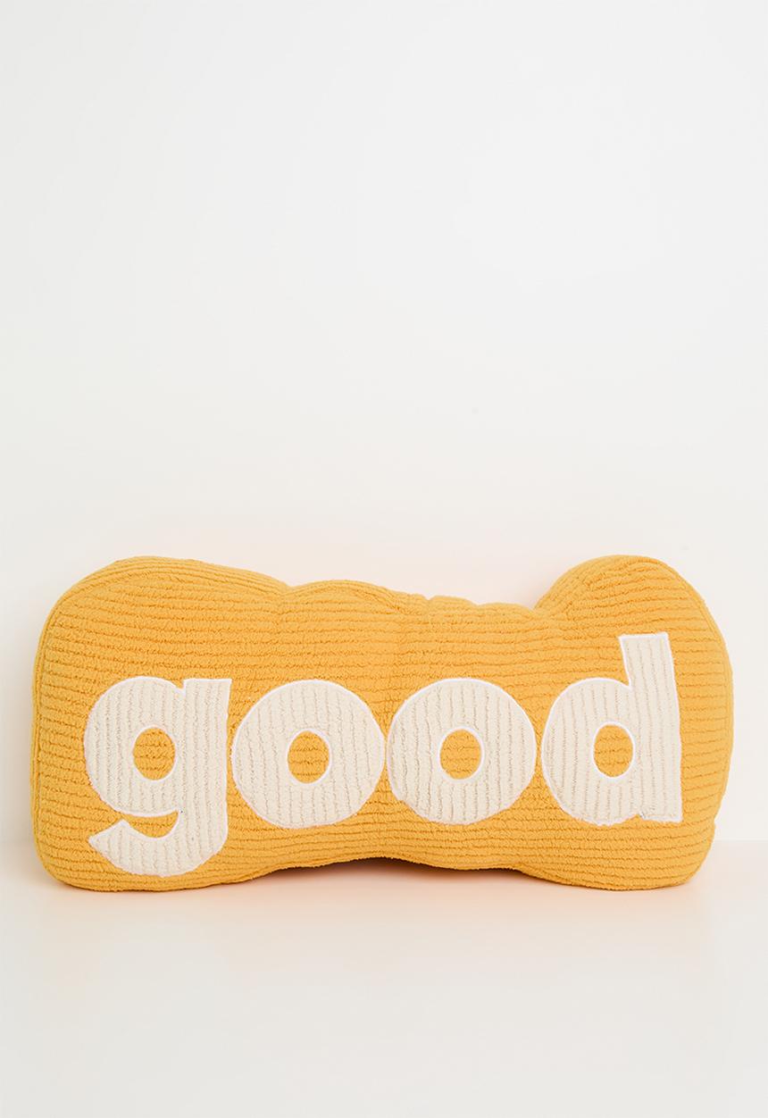 Pop Candy - Corduroy teddy fleece slogan pillow - mustard & cream