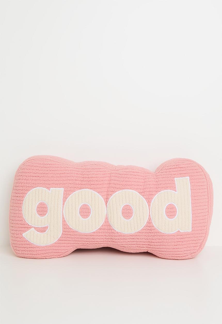 Pop Candy - Corduroy teddy fleece slogan pillow - pink/cream