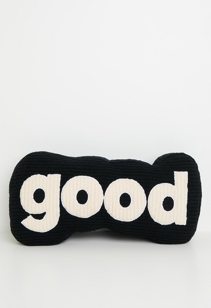 Pop Candy - Corduroy teddy fleece slogan pillow - black/cream