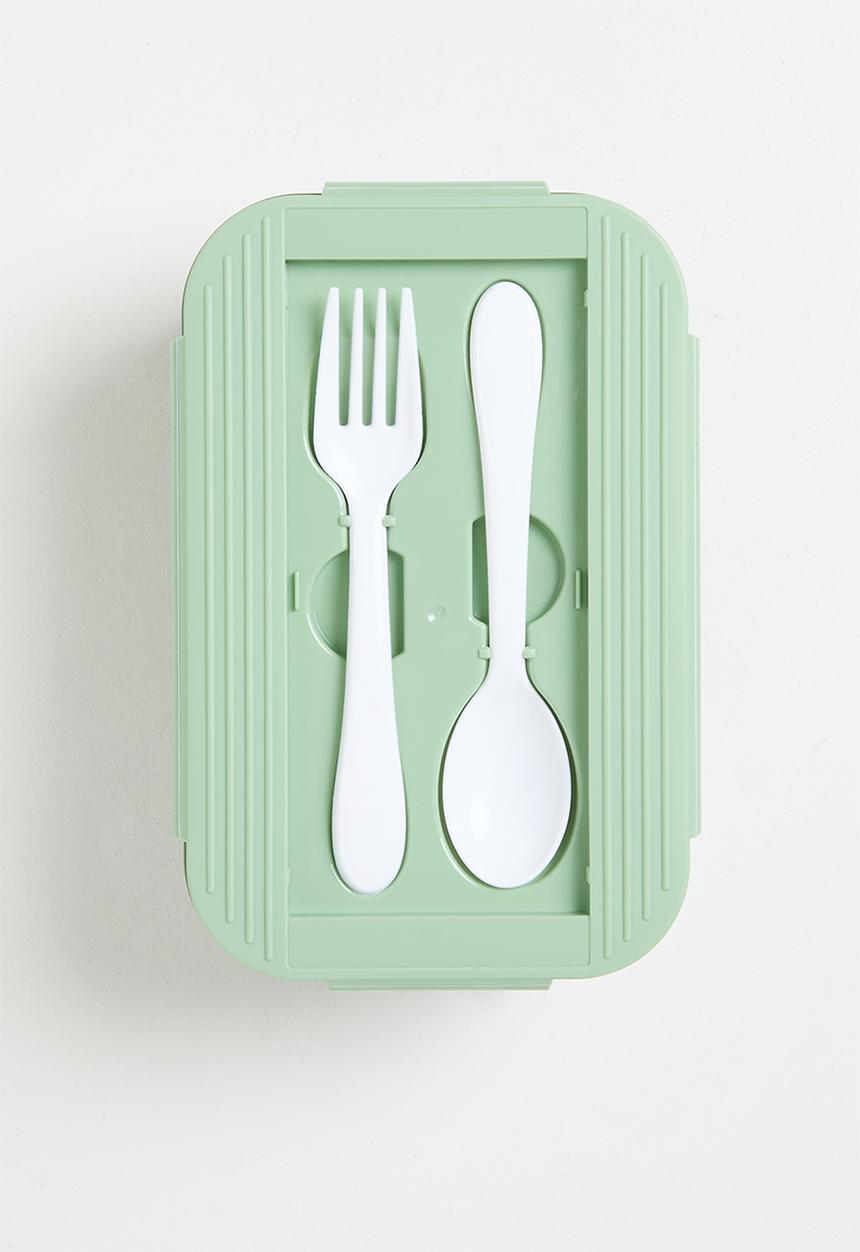Excellent Houseware - Lunchbox with spoon & fork set - Green