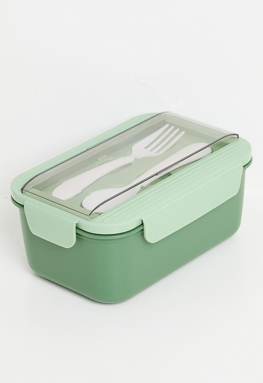 Excellent Houseware - Lunchbox with spoon & fork set - Green