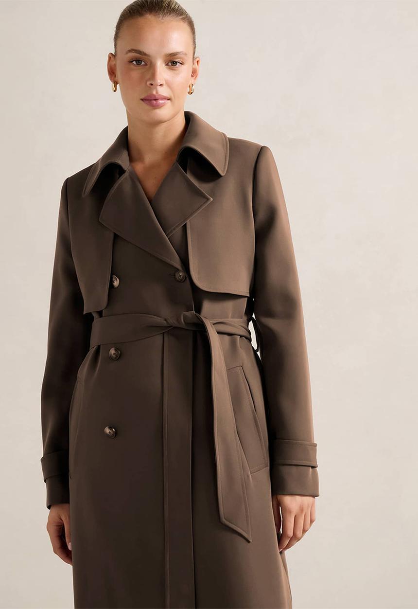 Delilah soft trench coat in chocolate